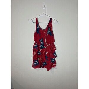 Sariah Dress Womens XS Red Blue Tiered Ruffle Sleeveless Button Floral Summer